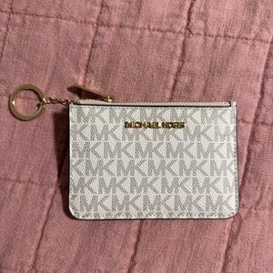Michael Kors White Monogram Pouch with Gold Accents